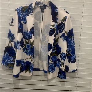 New York & Company Blue and White Floral Blazer